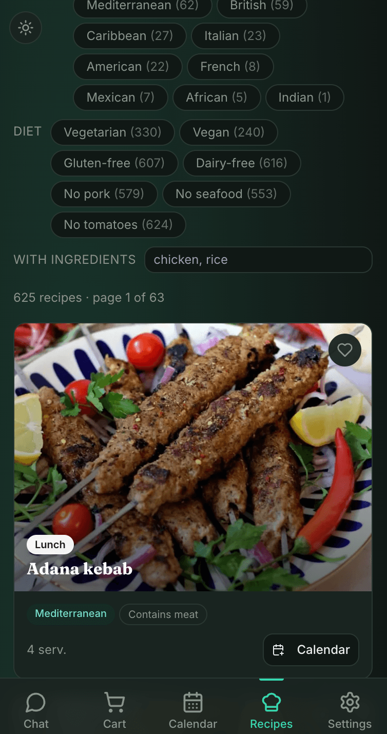 Acopio app móvil — recetas